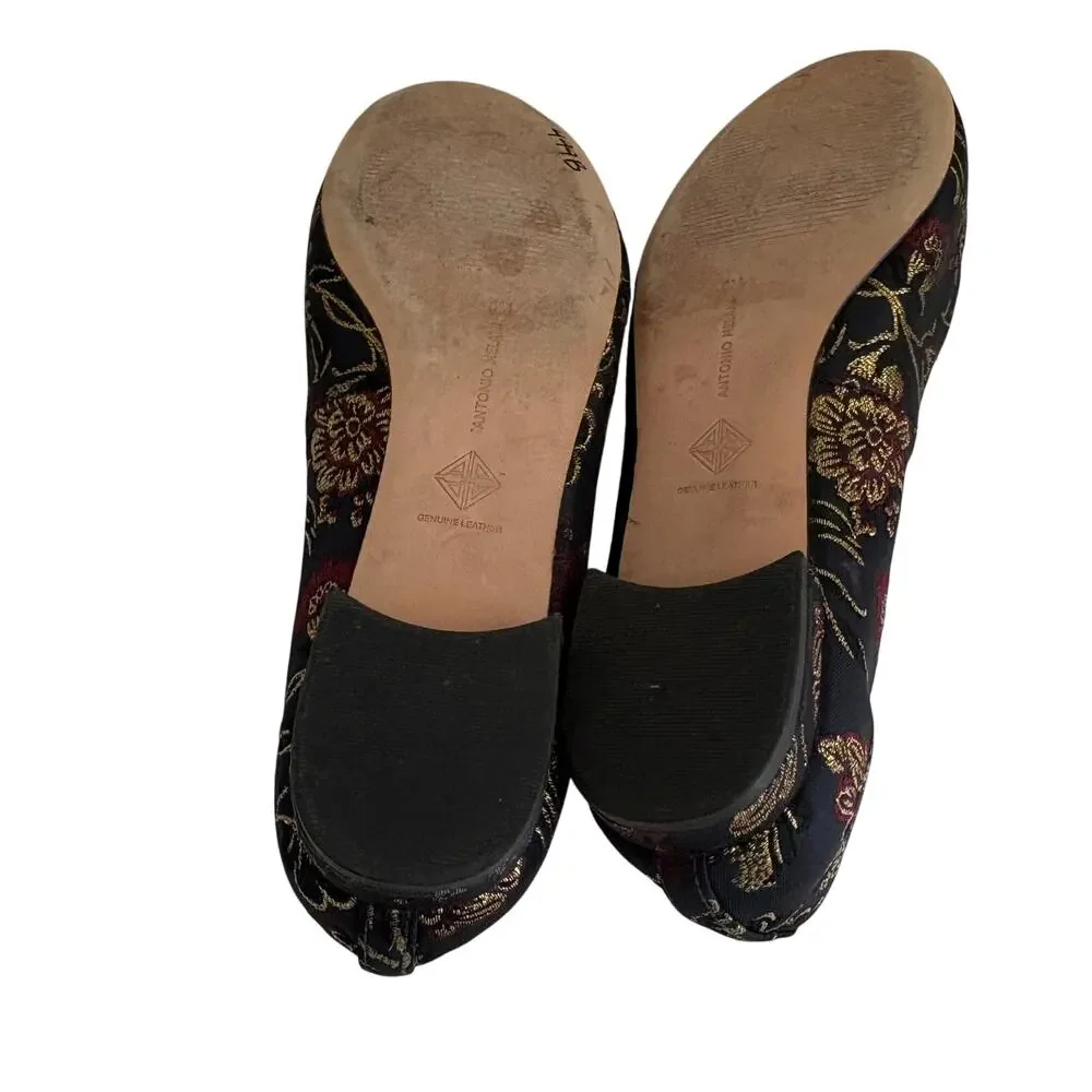 Antonio Melani Leather Satin Metallic Tapestry Brocade Ballet Flats Shoes